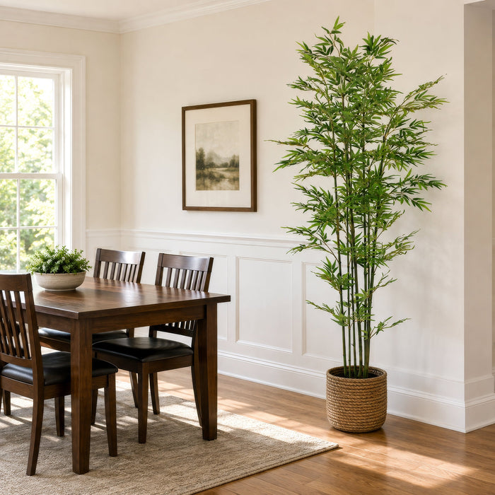 7' Bamboo Silk Tree w/Pot -1,980 Leaves -Green - LZB427-