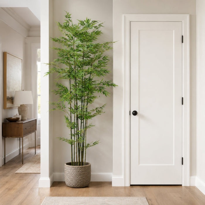 7' Bamboo Silk Tree w/Pot -1,980 Leaves -Green - LZB427-