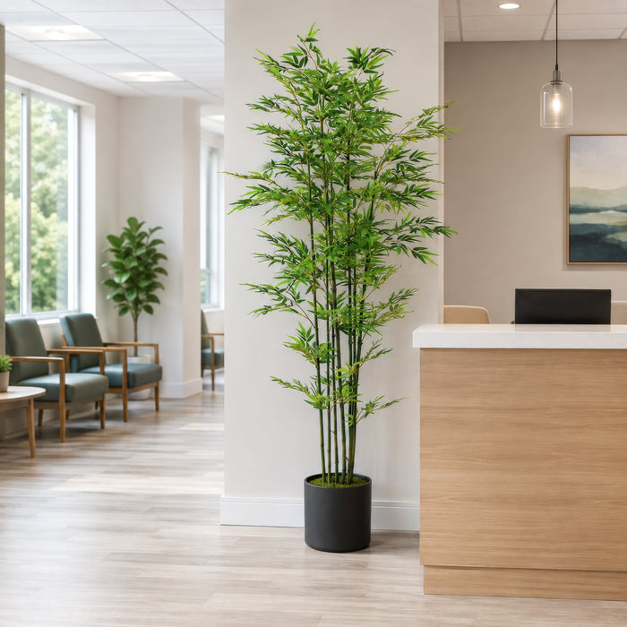 7' Bamboo Silk Tree w/Pot -1,980 Leaves -Green - LZB427-