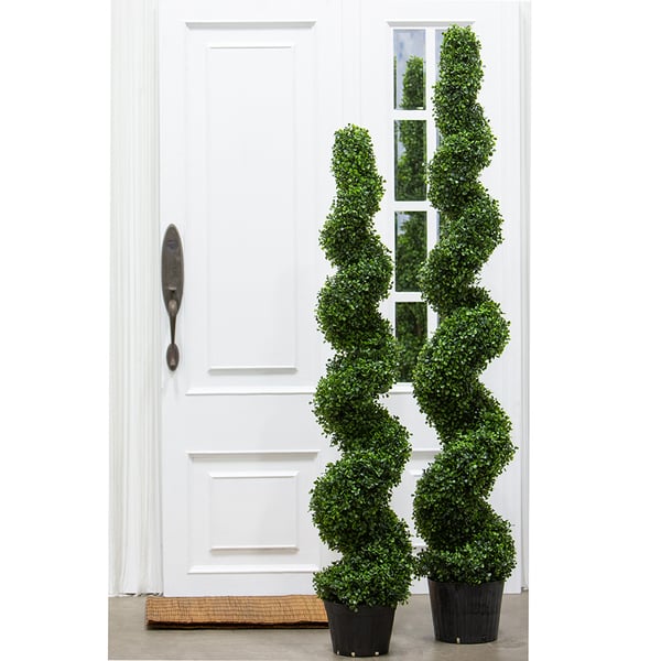 6' Pond Boxwood Spiral Artificial Topiary Tree w/Pot Indoor/Outdoor - LPB716-GR