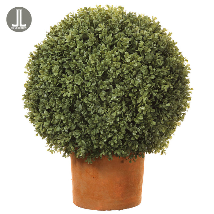 2'1" Boxwood Ball-Shaped Artificial Topiary Tree w/Clay Pot Indoor/Outdoor -Green/Gray - LPB833-GR/GY