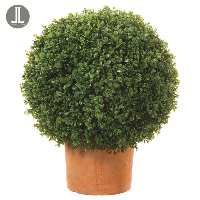 2'1" Boxwood Ball-Shaped Artificial Topiary Tree w/Clay Pot Indoor/Outdoor -Green - LPB833-GR