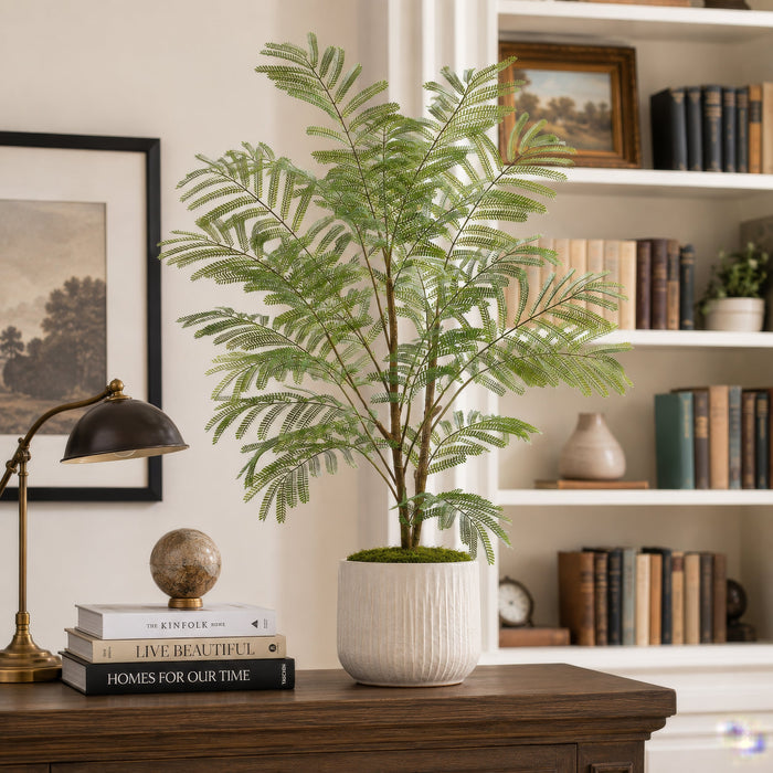 27" Delonix Regia Leaf Silk Plant w/Plastic Pot -Green (Pack of 4) - LPD532-GR