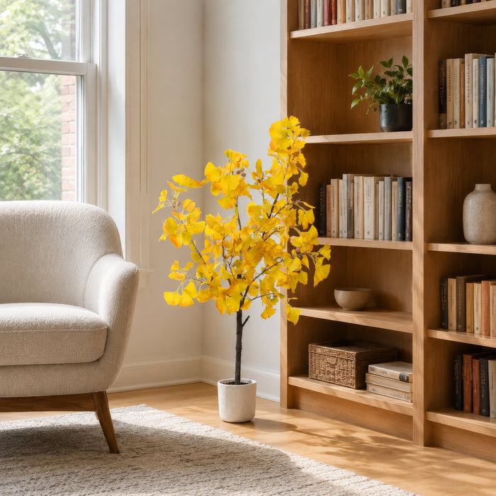 4'1" Silk Ginkgo Leaf Tree w/Clay Pot -Yellow - LPG204-YE