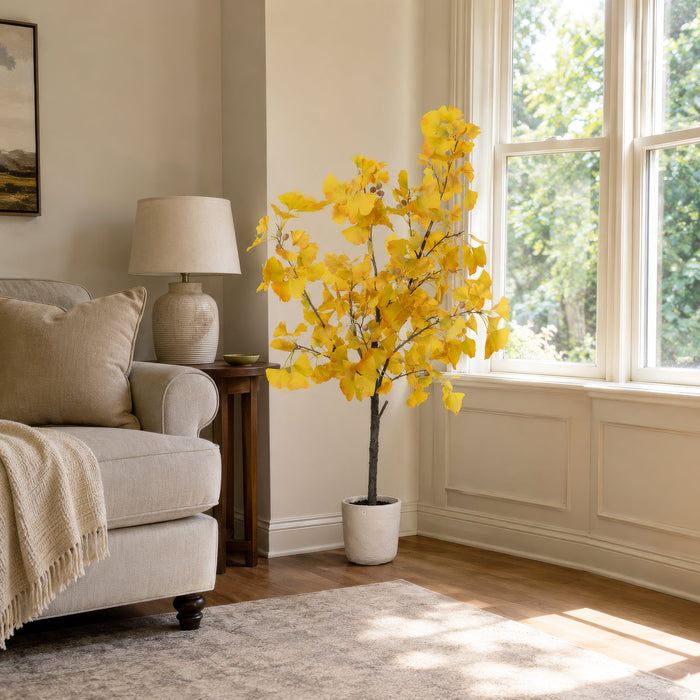 4'1" Silk Ginkgo Leaf Tree w/Clay Pot -Yellow - LPG204-YE