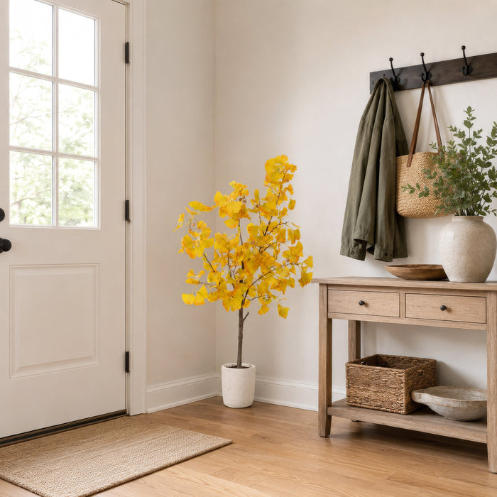 4'1" Silk Ginkgo Leaf Tree w/Clay Pot -Yellow - LPG204-YE