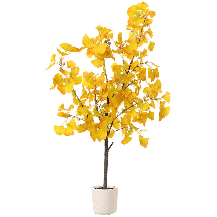 4'1" Silk Ginkgo Leaf Tree w/Clay Pot -Yellow - LPG204-YE