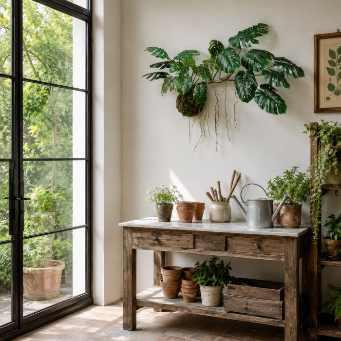 35" Silk Split Philodendron Monstera Leaf Plant w/Wall Mount -Green - LPM027-GR