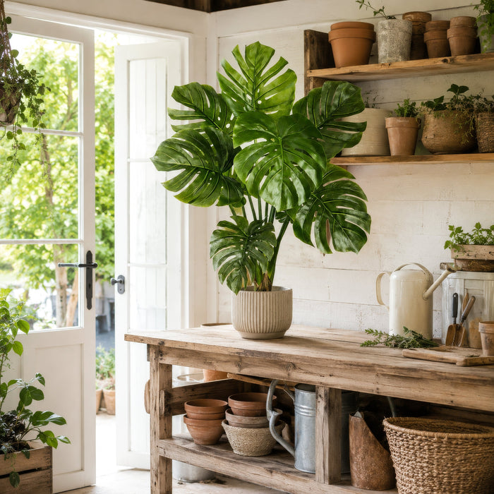 36" Large Leaf Silk Split Philodendron Monstera Plant w/Plastic Pot -Green (Pack of 2) - LPM036-GR