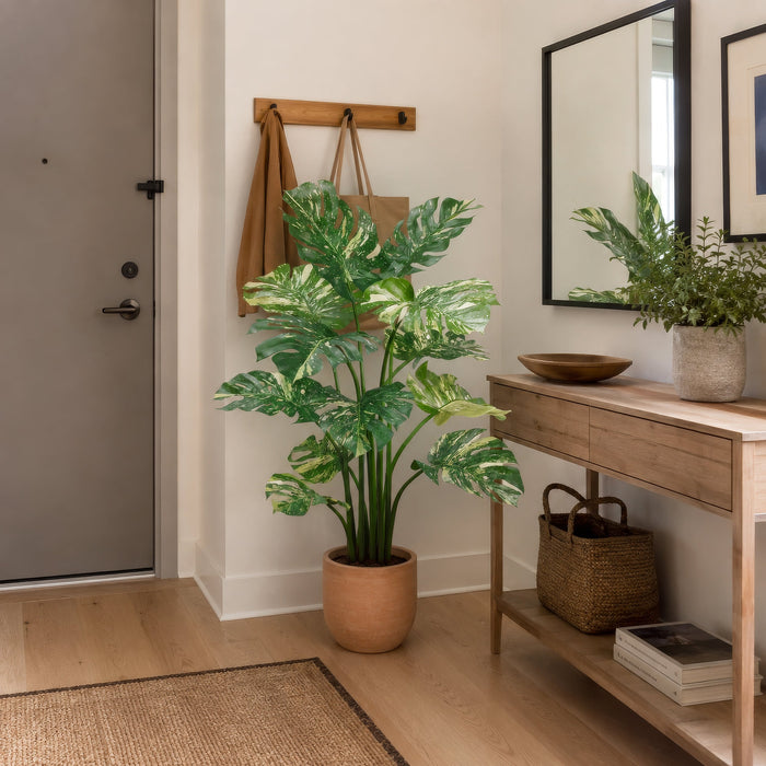 4' Silk Split Philodendron Monstera Plant w/Plastic Pot -Green/Cream (Pack of 2) - LPP113-GR/CR