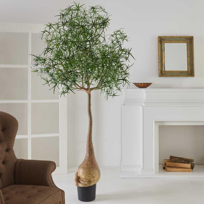 8' PEVA Queensland Bottle Leaf Artificial Tree w/Plastic Pot -Green - LPQ241-GR