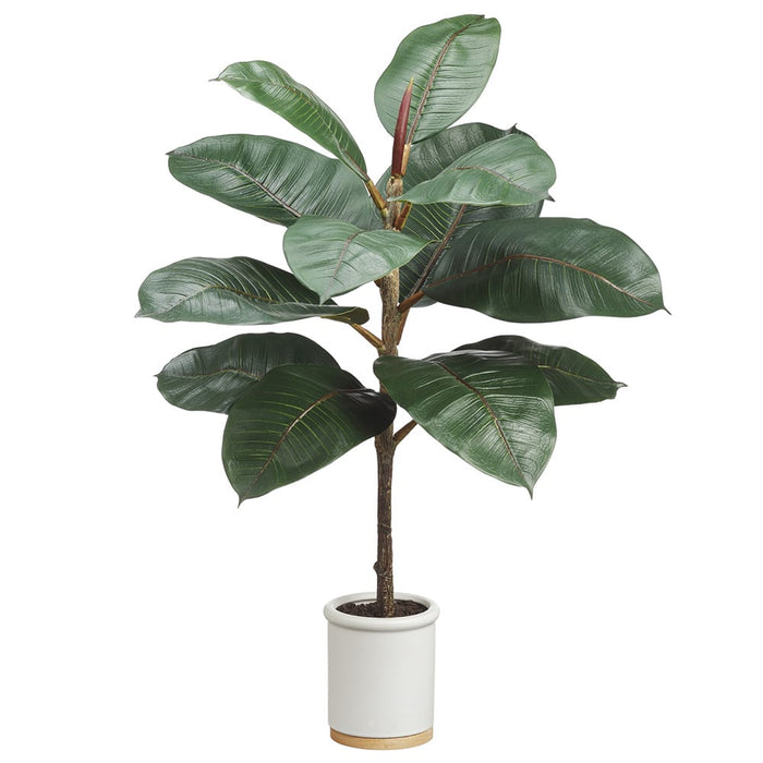 24" Silk Rubber Leaf Plant w/Ceramic Pot -Green (pack of 4) - LPR302-GR