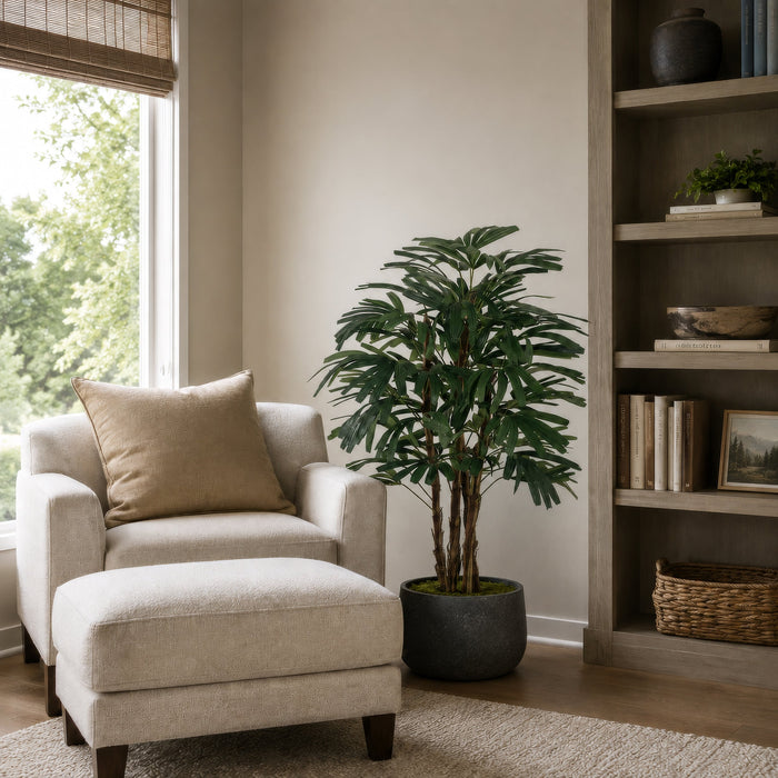 4' Rhapis Silk Palm Tree w/Pot -2 Tone Green - LZR314-GR/TT