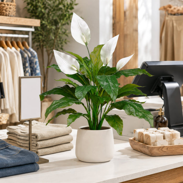 23" Flowering Peace Lily Spathiphyllum Silk Plant w/Plastic Pot -Green/White (Pack of 6) - LPS023-GR/WH