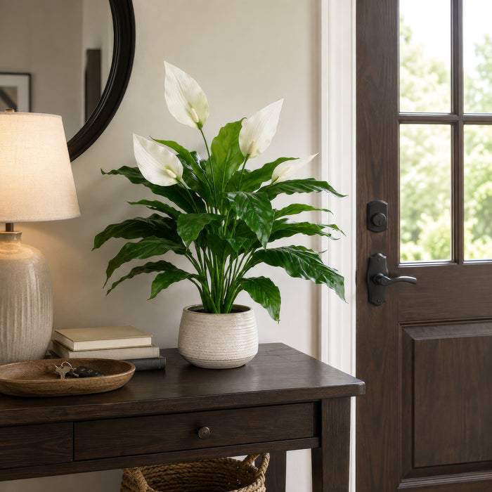 23" Flowering Peace Lily Spathiphyllum Silk Plant w/Plastic Pot -Green/White (Pack of 6) - LPS023-GR/WH