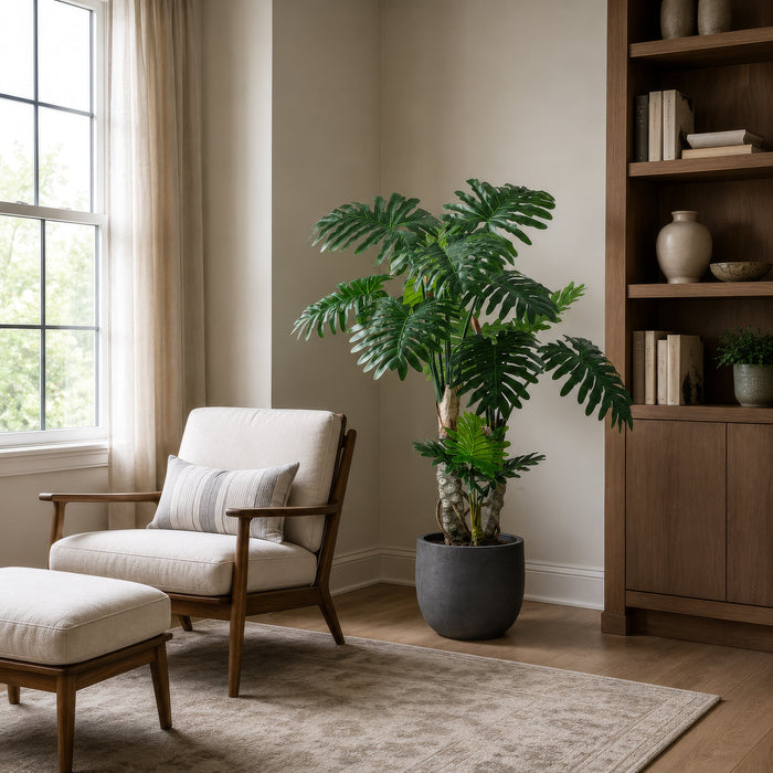 5'3" Double Trunk Selloum Philodendron Leaf Silk Plant w/Plastic Pot -Green (Pack of 2) - LPS163-GR