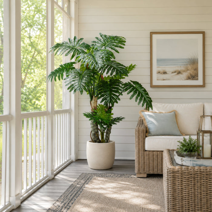 5'3" Double Trunk Selloum Philodendron Leaf Silk Plant w/Plastic Pot -Green (Pack of 2) - LPS163-GR