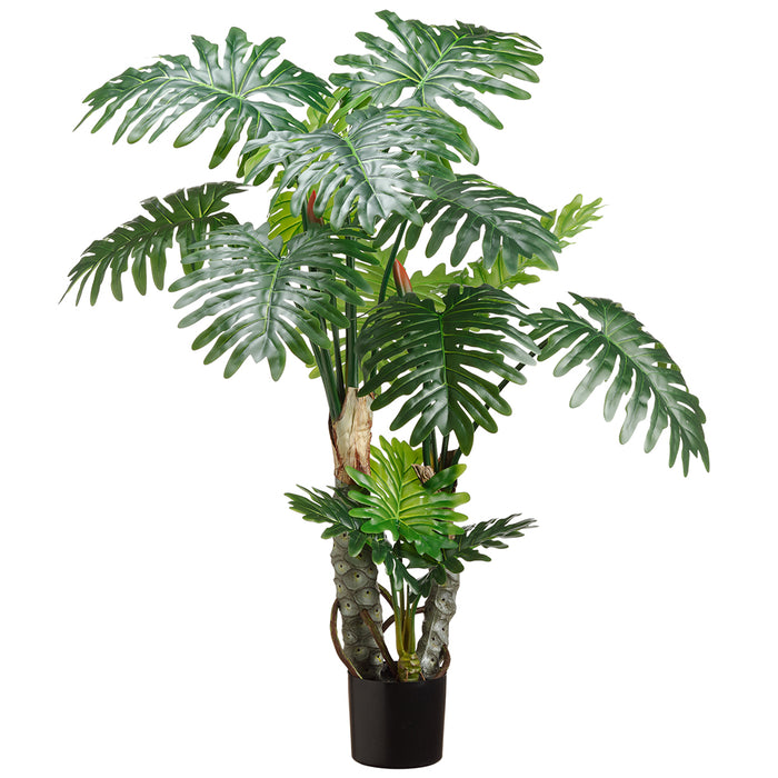 philodendron trunk 5'3" Double Trunk Selloum Philodendron Leaf Silk Plant w/Plastic Pot -Green (Pack of 2)