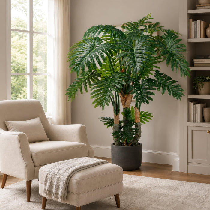5'7" Triple Trunk Selloum Philodendron Leaf Silk Plant w/Plastic Pot -Green (Pack of 2) - LPS167-GR