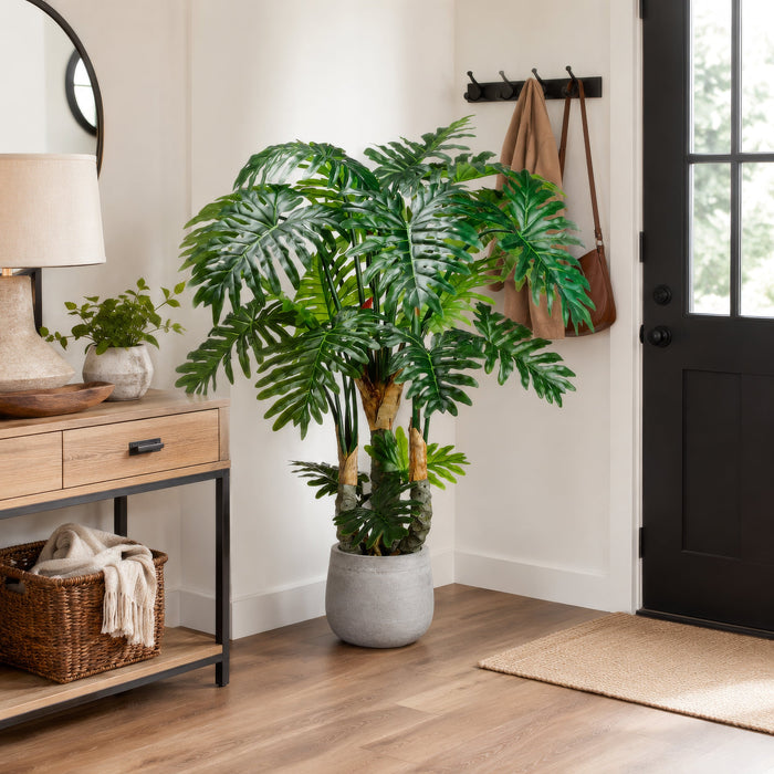 5'7" Triple Trunk Selloum Philodendron Leaf Silk Plant w/Plastic Pot -Green (Pack of 2) - LPS167-GR