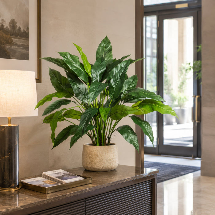 29.5" Silk Peace Lily Spathiphyllum Plant w/Pot -Green (Pack of 2) - LPS230-GR