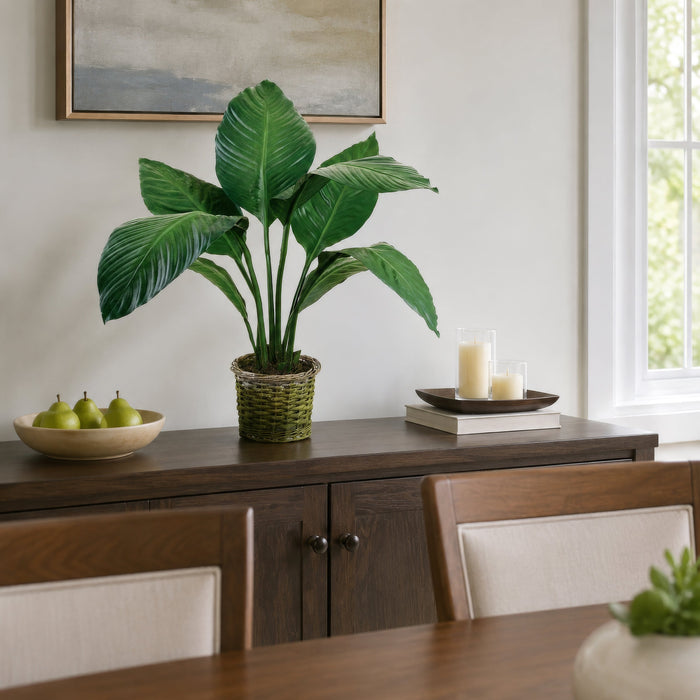28" Peace Lily Spathiphyllum Leaf Silk Plant w/Basket -Green (Pack of 2) - LPS400-GR