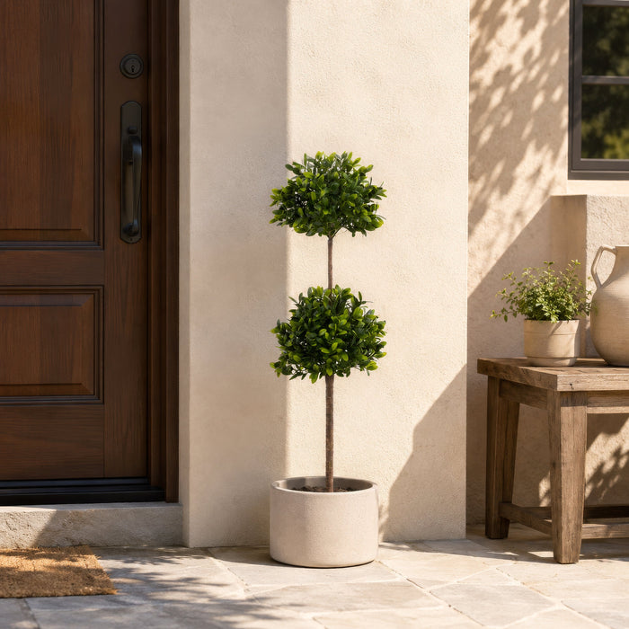 39" Outdoor UV-Resistant Artificial Double Tea Leaf Ball-Shaped Topiary w/Pot -Green (Pack of 2) - LPT028-GR