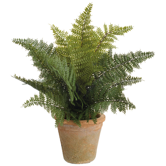 16" PE Soft-Touch Leather Fern Artificial Plant w/Clay Pot -Green (Pack of 4) - LQF002-GR