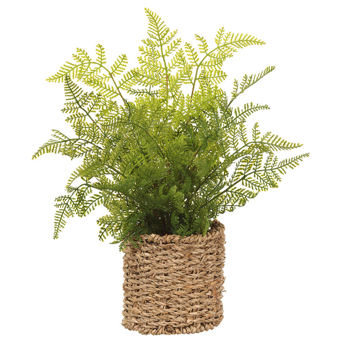 15" Leather Fern Leaf Silk Plant w/Basket -Green (Pack of 6) - LQF029-GR