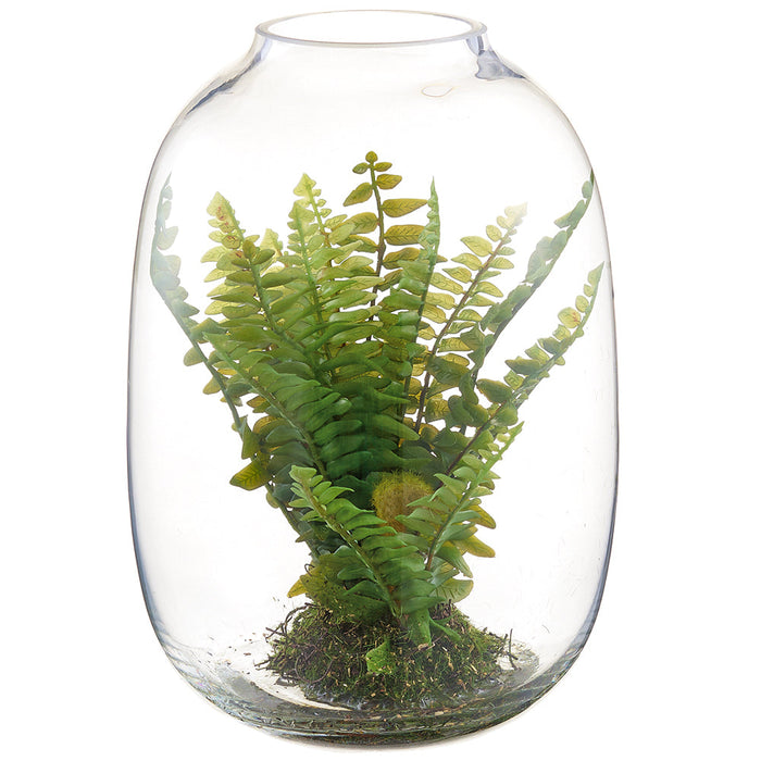 10" Boston Fern Artificial Plant w/Glass Terrarium -Green (Pack of 4) - LQF051-GR