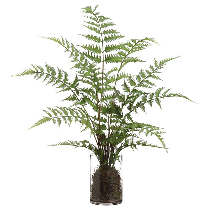 25" Artificial Forest Fern Plant w/Glass Vase -Green (pack of 4) - LQF111-GR
