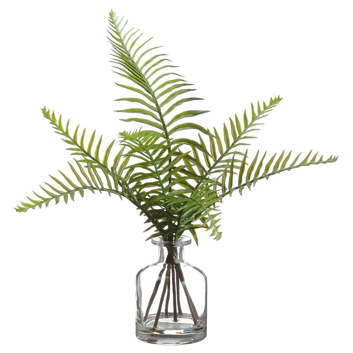 14" Artificial Sword Fern Plant w/Glass Vase -Green (pack of 6) - LQF115-GR