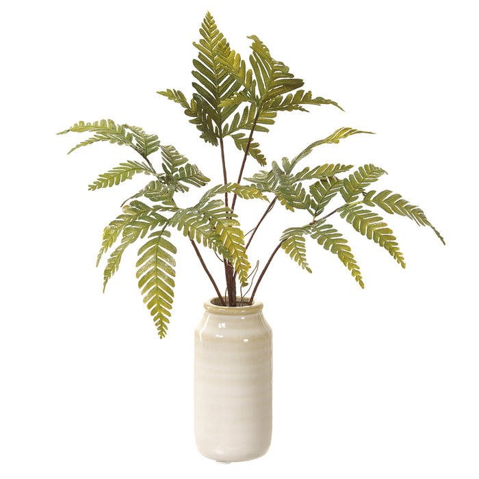 11" Silver Cloak Fern Leaf Silk Plant w/Ceramic Vase -Green (pack of 12) - LQF324-GR