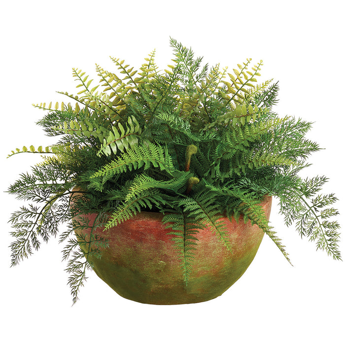 19" Mixed Fern Silk Plant w/Mgo Planter -Green - LQF338-GR