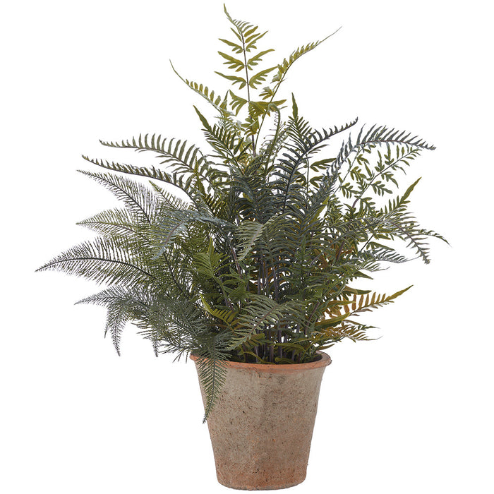 36" Mixed Fern & Cycas Palm Leaf Silk Plant w/Clay Pot -Green (Pack of 2) - LQF358-GR