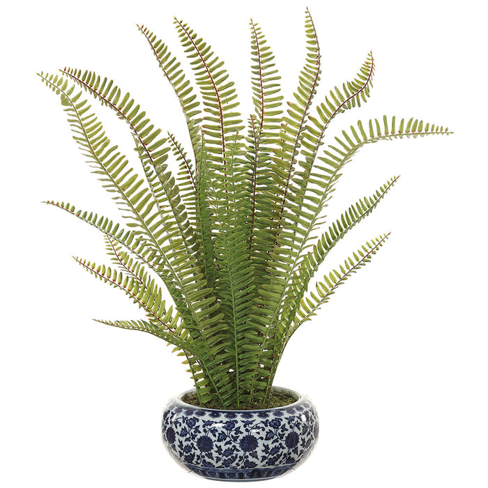 23" Boston Fern Leaf Artificial Plant w/Ceramic Vase -Green (Pack of 2) - LQF530-GR
