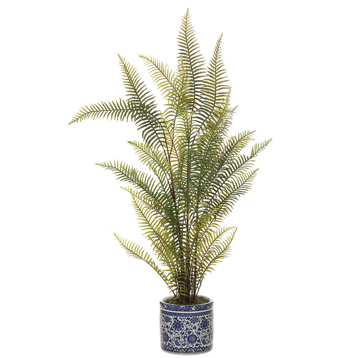 46" Sword Fern Leaf Artificial Plant w/Ceramic Vase -Green (pack of 2) - LQF534-GR