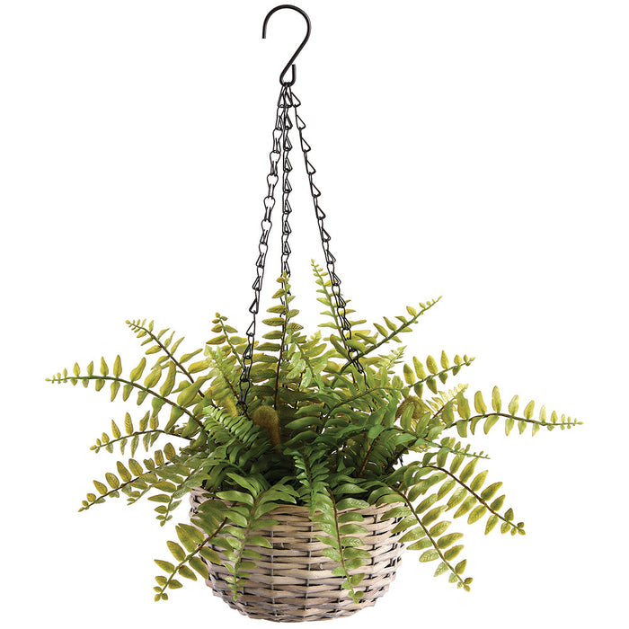 12" Boston Fern Artificial Plant w/Hanging Basket -Green (Pack of 4) - LQF602-GR