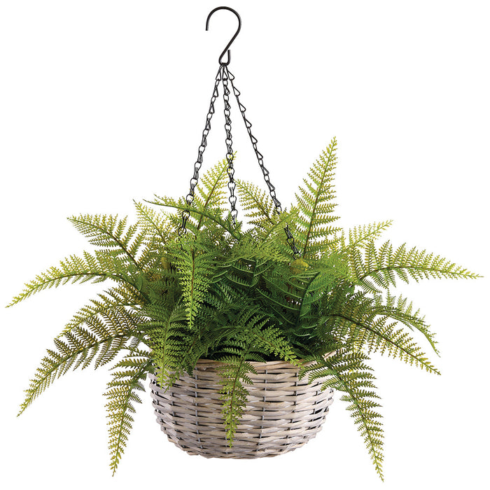 14" Boston Fern Artificial Plant w/Hanging Basket -Green (Pack of 4) - LQF603-GR