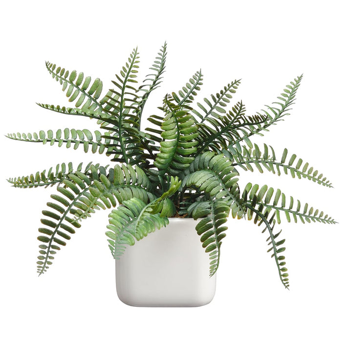 10" Fern Leaf Silk Plant w/Ceramic Vase -Green (pack of 6) - LQF671-GR