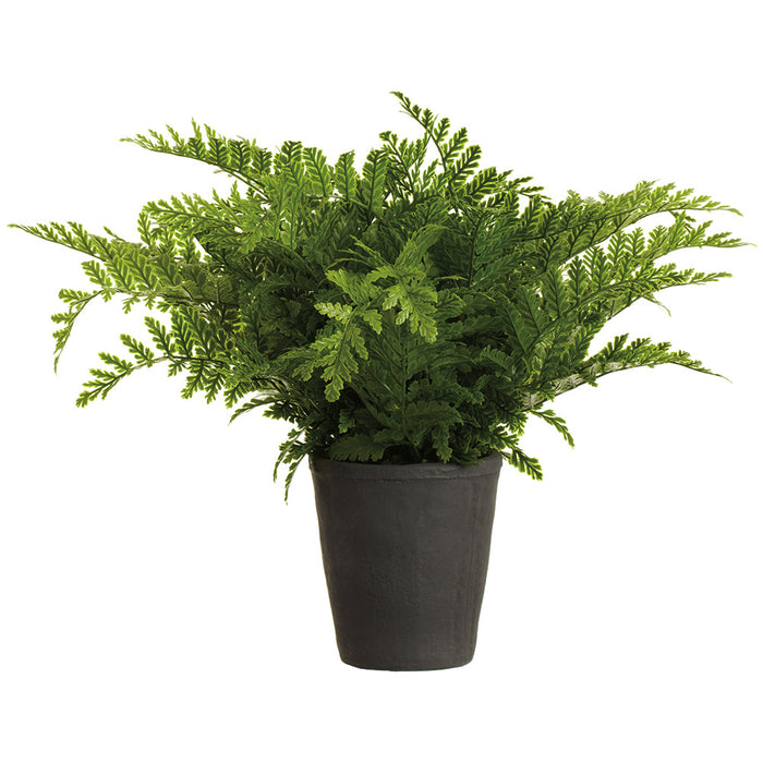 20" PE Soft-Touch Leather Fern Leaf Artificial Plant w/Cement Pot -Green (Pack of 2) - LQF730-GR