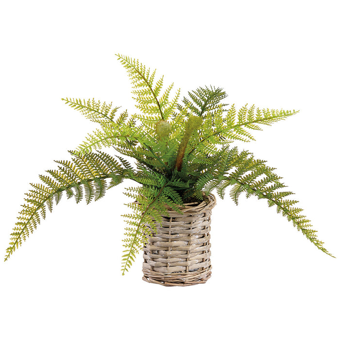 11" Leather Fern Artificial Plant w/Basket -Green (Pack of 4) - LQF809-GR