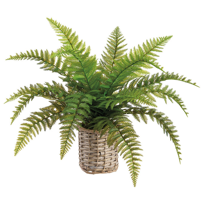 19" Leather Fern Artificial Plant w/Basket -Green (Pack of 4) - LQF810-GR
