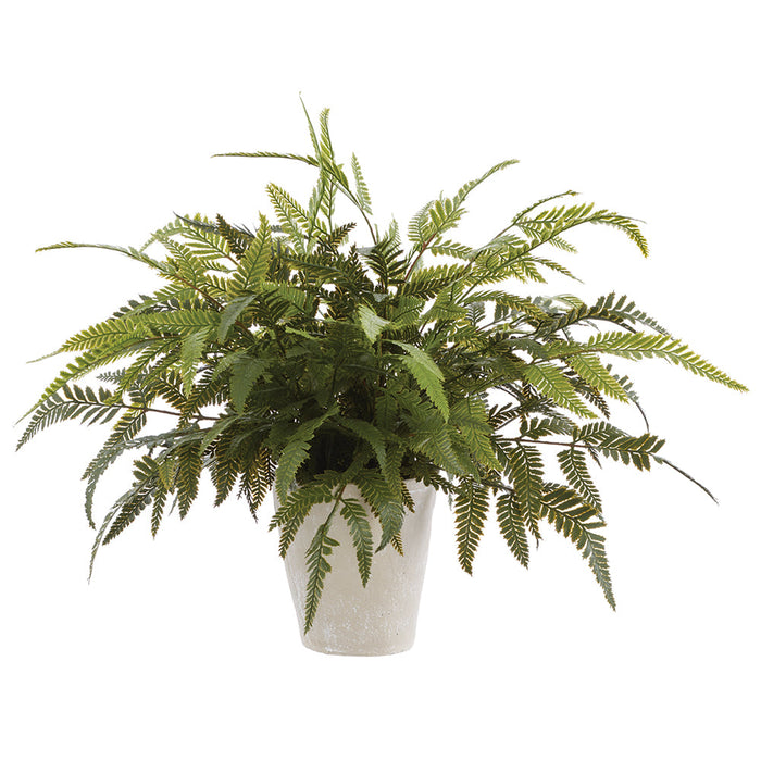 20" PE Leather Fern Artificial Plant w/Cement Pot -2 Tone Green (Pack of 2) - LQF829-GR/TT