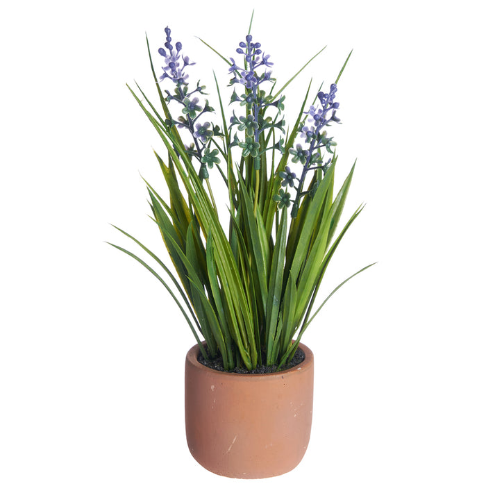 11" Blooming Grass Artificial Plant w/Cement Pot -Purple/Blue (pack of 6) - LQG051-PU/BL