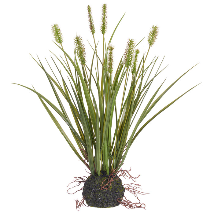 15" Blooming Cattail Grass Artificial Plant w/Soil Ball -Green/Green (pack of 6) - LQG053-GR/GR