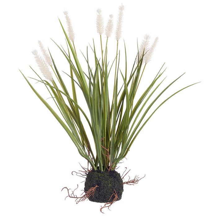 15" Blooming Cattail Grass Artificial Plant w/Soil Ball -White/Green (pack of 6) - LQG053-WH/GR