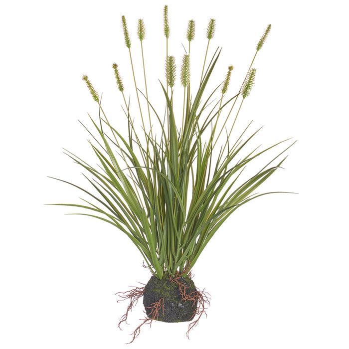 21" Blooming Cattail Grass Artificial Plant w/Soil Ball -Green/Green (pack of 6) - LQG054-GR/GR