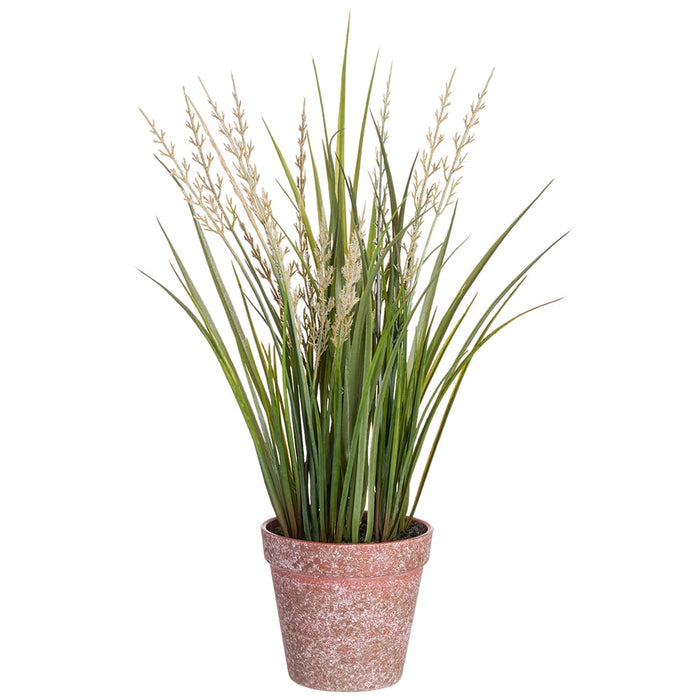 16" Blooming Grass Artificial Plant w/Plastic Pot -Tan/Green (pack of 6) - LQG171-TN/GR