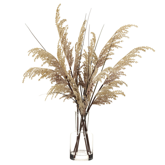 18" Artificial Reed Grass w/Glass Vase -Beige (Pack of 2) - LQG224-BE